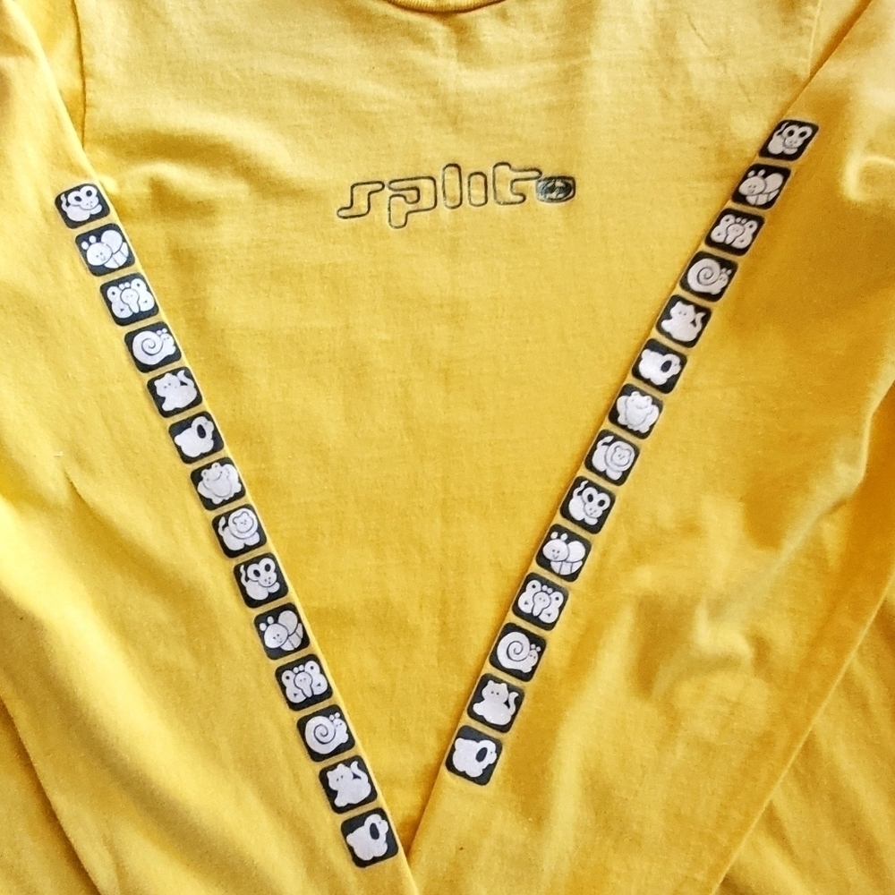 7006 * Split Girl Long Sleeve Tee Yellow Size XL Made in USA Vintage - Picture 5 of 9